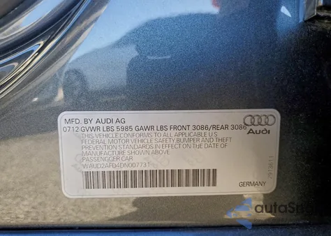 2013 Audi S8 Quattro z USA, uszkodzony, nr VIN WAUD2AFD4DN007731